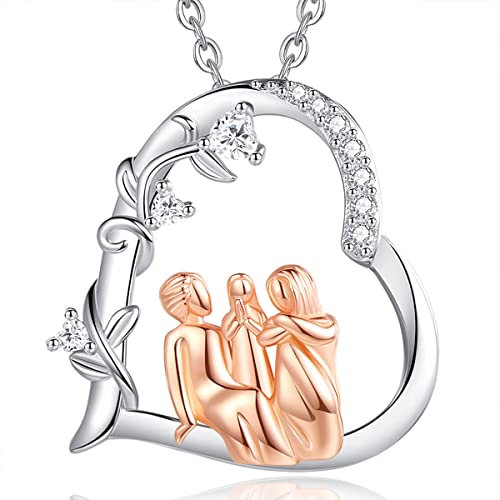 EUDORA Harmony Ball Mutter Tochter Kette für Mama Sterling Silber 925, Herz Mama Vater Tochter Halskette Schmuck Glückliche Familie Anhänger für Ehefrau, Muttertag Geschenk für Mama Tochter, 45cm