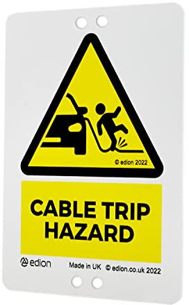 Edion EV Cable Trip Hazard Warning Sign – Attaches to EV Charging Cable - Prevent Pavement Trip Hazard – Safety Sign for EV Charger