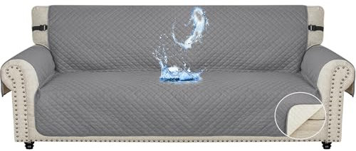 Ystyle Sofa Überzug 4 Sitzer - wasserdichte Sofabezug Mit Armlehnen, Sofaschoner rutschfest, Sofaüberwurf, Couch Überzug, Sofaschutz, Sofa Cover Protector Für Haustier Katze Hunde, Hellgrau