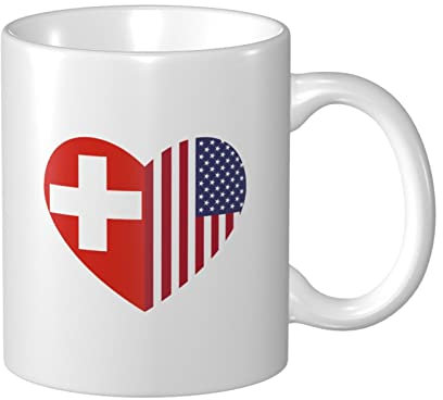 YINGD Kaffeetassen I Love America and Switzerland Pantone Persönlichkeit Tasse Weiß Keramik Tasse Teebecher für Home Office Reise Tasse