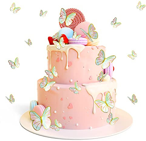 SUBTAVIK Packung mit 30 Schmetterlings-Kuchenaufsätzen Schmetterlings-Cupcake-Aufsätzen Glitzernder 3D-Schmetterlings-Kuchenaufsatz Mehrfarbige Schmetterlingsaufsätze Gemischte Größen