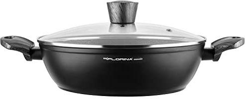 FLORINA Topf aus Aluminium (3,8 l) | 28 cm Durchmesser | Kochtopf mit Glasdeckel - Antihaftbeschichtet | Topf Induktion - Oval | Ideal für Induktionsherd, Gasherd und Elektroherd (Schwarz)