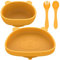 JTNero Lot de 4 assiettes pour bébé en silicone sans BPA et antidérapantes avec ventouse et 1 cuillère et 1 fourchette - Peuvent être utilisés au réfrigérateur au micro-ondes et au four (jaune)