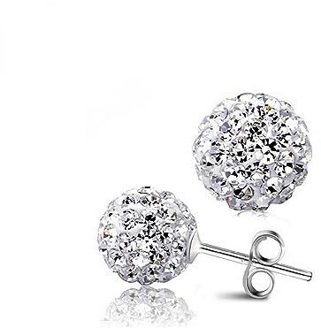 Bellitia Jewelry CZ Diamant Shamballa Ohrstecker Ohrringe Ohrschmuck Strass Glitzer Kristall Kugel Disco Damen Mädchen Sterling Silber 925 Rund 6MM 8MM 10MM