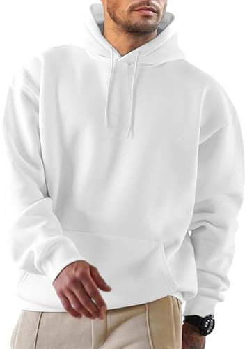 JMIERR Men's Hoodies Cotton Oversized Hooded Sweatshirt Drawstring Pullover Hoodie Casual Long Sleeve Shirts Sweater Top,White,Medium