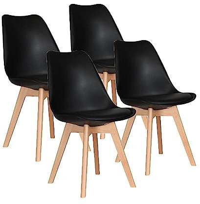 AVC Designs Set of 4 Dining Chairs Designer Wooden Home Office Commercial (Black)