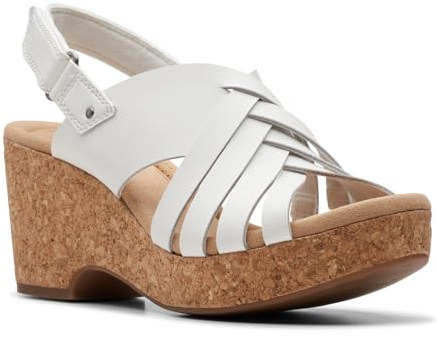 Clarks Women's Giselle Ivy Wedge Sandal, White Leather, 5 UK