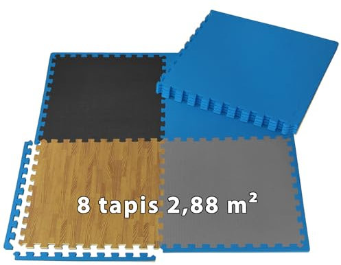ALPIDEX 8 Piezas Suelo Gimnasio 60x60x1 cm Esterilla Puzzle 2,88 m² EVA Antideslizantes Estera Protección Tapete Fitness Casa Gym Goma Espuma Losas Caucho Alfombrilla Expandible, Color:Blue