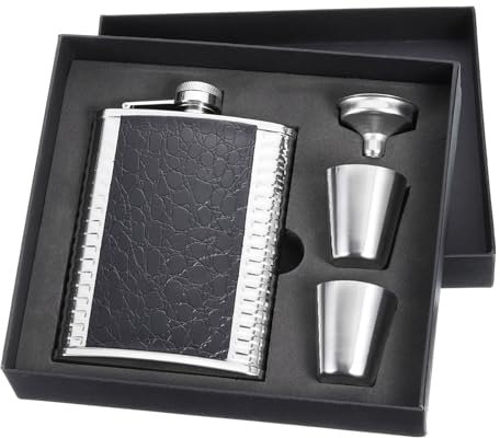 sourcing map Hip Flask for Liquor 8oz Stainless Steel Leak Proof Drinking Flask with Cup and Funnel for Camping Hiking Outdoor Activity, Black