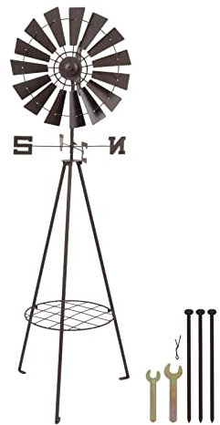 Garten-Windmühlen-Blumenerde, Multifunktionales Rotierendes Eisenboden-Pflanzenregal, Dual-Use-Außendekoration für Hof, Garten, Rasen, Party und Festival-Dekoration