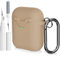 AOTUAO Compatibile con AirPods 2 e 1 Custodia Cover e Kit di Pulizia, Case Protettiva Antiurto e Antiscivolo in Silicone per AirPods 2a e 1a Generazione con Moschettone, Milk Tea