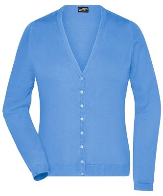 James & Nicholson Damen Strickjacke - Lässige geknöpfte Jacke aus leichtem Baumwollstrick | Farbe: Glacier-Blue | Grösse: L