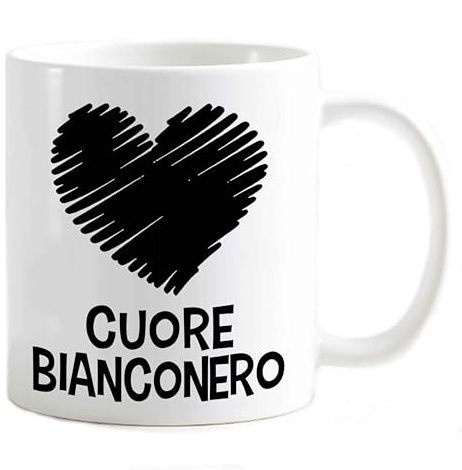 Tazza Mug del tifoso Gadget compatibile Stampa Cuore dei colori della tua squadra preferita (Cuore Bianconero adata a Juventino)