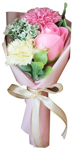 Bouquet de Fleur de Savon Fausse Fleur de Fleur Artificielle Fleurs de Savon de Savon de Carnation réaliste Fleur de Savon enveloppé Une Fleur Artificielle avec boîte de Cadeaux en Ruban 3,5x2.8x9.5