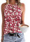 WNEEDU Canotta da Donna Canotta Estiva Senza Maniche Canotte Sexy con Scollo a V Camicie da Spiaggia Casual Camicetta Top Fiore Bianco Rosso S