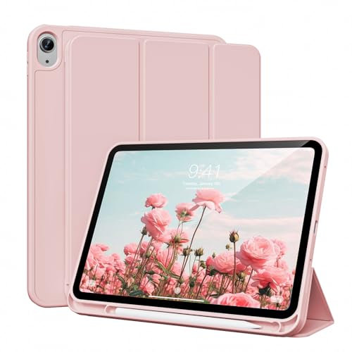 KVTVOU Hülle für iPad 10. Generation 2022 10,9 Zoll/iPad 11. Generation A16 2025 mit Stifthalter, Dauerhaft PU Leder, Flexible TPU Rückseite, Fallfest Schutzhülle, Auto Wachen/Schlafen, Rosa
