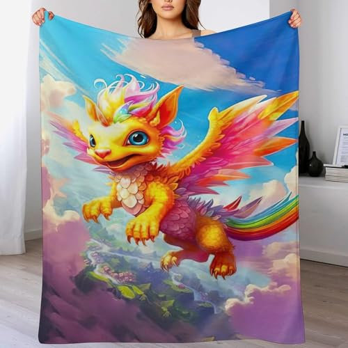 Drachen Decke Fleecedecke,Weiche Warme Fuzzy Überwurfdecken Kinder Oder Erwachsene Für Krippe Bett Couch Stuhl Four Seasons Wohnzimmer Reisen Outdoor(130×150cm)