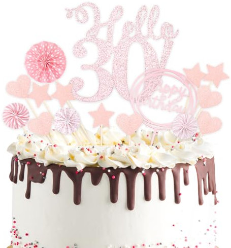DazzJoy Tortendeko 30 Geburtstag Mann,30 Geburtstag Deko Roségold,Kuchendeko 30 Geburtstag Frauen,30. Geburtstag Deko Torte,Hello 30 Tortendeko,Torten Deko Geburtstag 30