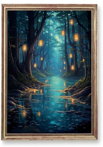 Fantasy Forest Leinwand-Kunst, dunkle Akademie, Gemälde, Gothic-Landschaftsdruck, dunkler Wald, Fantasie-Landschaft, Wandkunst, Gothic-Poster, Vintage, stimmungsvolles Kunstwerk für Wohnzimmer, 40,6 x