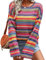 CORIRESHA Damen-Pullover, gehäkelt, bunt, langärmelig, lässig, gestreift, Strickpullover, Bunt, Groß