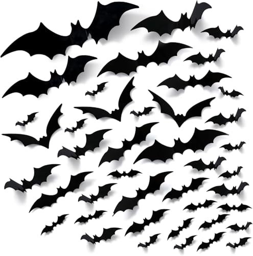 UCLEVER Lot de 140 autocollants chauve-souris pour Halloween, 3D, 5 tailles, pour fenêtre d'Halloween, décoration de fenêtre, décoration de maison, fête d'Halloween, fête (chauves-souris)
