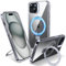 Flyzoo Magnetic Kickstand Case for iPhone 15 Plus, [Compatible with MagSafe & Invisible Ring Stand Holder] [Non-Yellowing & Shockproof] Clear Transparent Hard Silicone Edge Cover, 6.7'', Clear