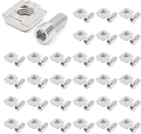 KASURE 30 Stück Nutensteine M6, T-Nut Schiene Serie 3030 M6 Nutsteine Set T-Nut Typ B M6 Gleitmuttern Schwer für Alu-Profil 30x30mm, Kohlenstoffstahl vernickelt