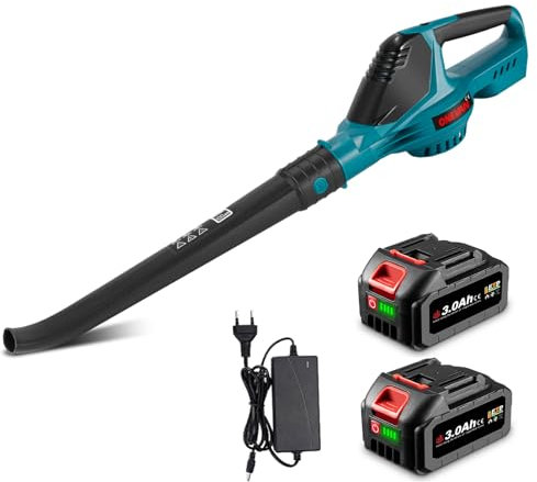 ONEVAN Akku Laubbläser mit Akkus und Ladegerät, 220 km/h Elektro Luftgebläse, 5-Gang Kabellos Laubgebläse Bürstenlos Laubpuster Schneefräse für Alle Jahreszeiten, 2 3000mAh Akkus