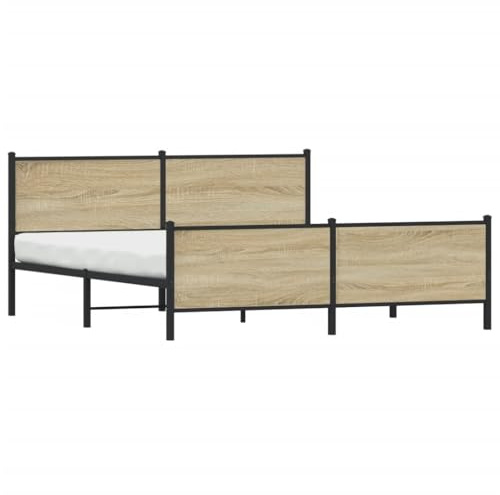 vidaXL Bettgestell, Metallbett mit Kopfteil Fußteil, Bett Doppelbett mit Lattenrost, Schlafzimmerbett Bettrahmen, Metall Sonoma-Eiche 180x200cm