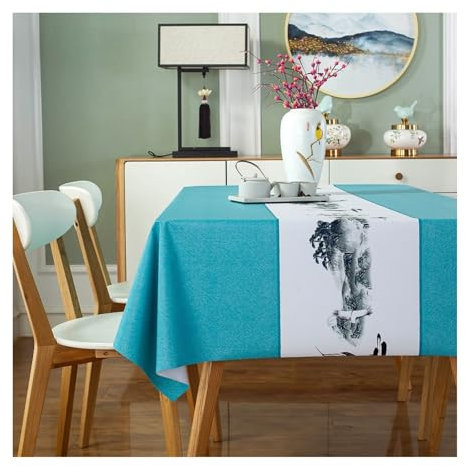 Mantel verde azulado, mantel de PVC pintura con tinta mantel rectangular 140 x 200 cm