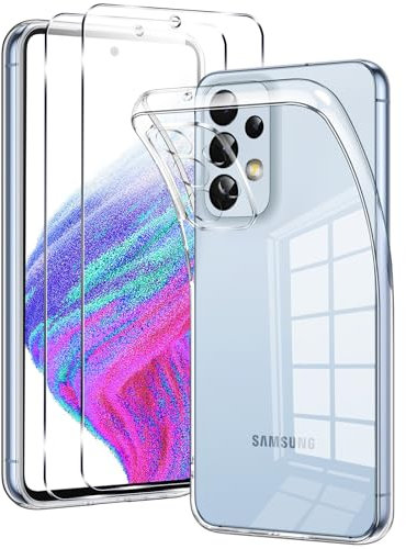 Votvloay Cover per Samsung Galaxy A53 5G con 2 Pezzi Pellicola Vetro Temperato, Ultra Sottile Morbido TPU Trasparente Silicone Custodia Antiurto AntiGraffio Bumper Protettiva Case per Samsung A53 6,5