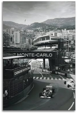 LONGRUi Retro-Poster, Motiv: F1-Rennen, schwarz-weiß, dekorative Malerei, Leinwand, Wandposter und Kunstdruck, moderne Familienschlafzimmer-Dekoration, Poster, 30 x 45 cm