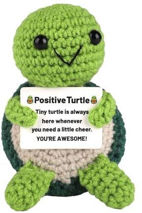 Positive Häkel-Schildkröte, Emotionale Unterstützung Crochet Turtle mit positiven Karten, Handgemachte Häkeltiere Schildkröte Puppe für Frauen Männer, lustige niedliche Strickpuppe Weihnachten Heimd