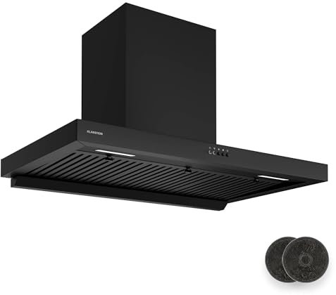 Klarstein AeroClean Cooker Hood - 90cm Wall Mounted Extractor, 721 m³/h Boost, A++ Energy Efficiency, LED Lighting 3800-4200 K, Quiet 52 dB, Black, Push Button Control