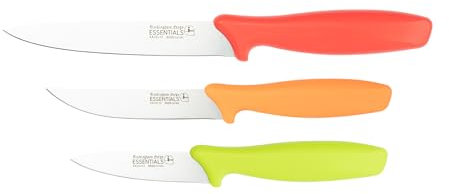 Rockingham Forge 3 Piece 8007 Essentials Range Utility Knife Set, Includes 9cm Paring Knife, 11cm Steak Knife & 12cm Utility Knife, Green, Orange and Red Handles