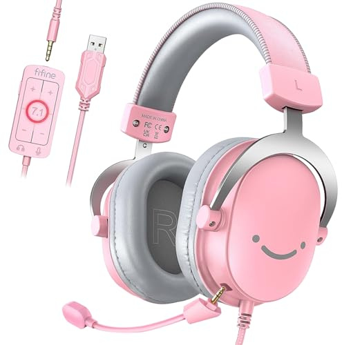 FIFINE Casque Gamer PC, Casque Gaming avec Micro pour PS4 PS5 Xbox Switch, avec Son Surround 7.1, Microphone détachable, boîtier de Commande, Prise Casque 3,5 mm