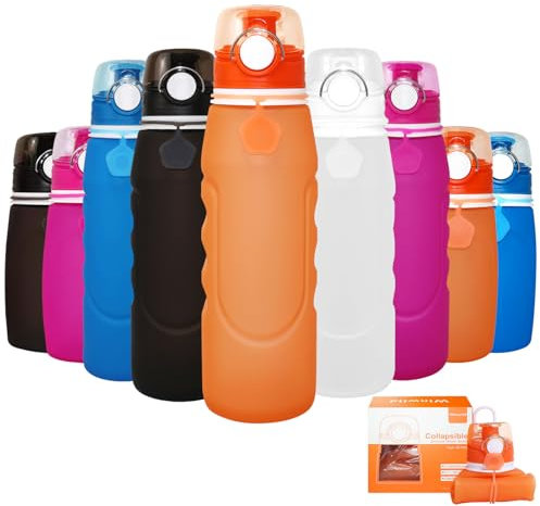 Winwild Botella Plegable Silicona 1000 ml,con Solo Botó,Ultraligera Antifugas,Ideal Para Deportes,Actividades Aire Libre,Ciclismo Agua (Naranja)