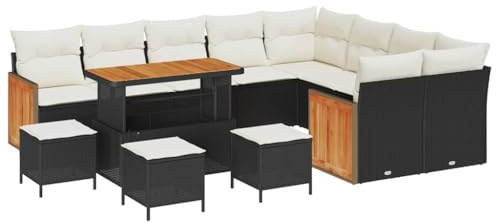 vidaXL Garten-Sofa-Set 13 pcs Schwarz und Creme 110 x 55 x 71 cm, Garten und Terrasse, modernes Outdoor-Sofa Set, Robustes Möbel für gemütliches Entspannen