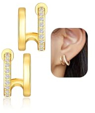 jagosen Ohrstecker Silber 925 Gold,Kleine Ohrringe Silber 925 Gold mit Zirkonia,Hypoallergen Ohrstecker,Doppel Creolen Ohrringe für Ohrläppchen