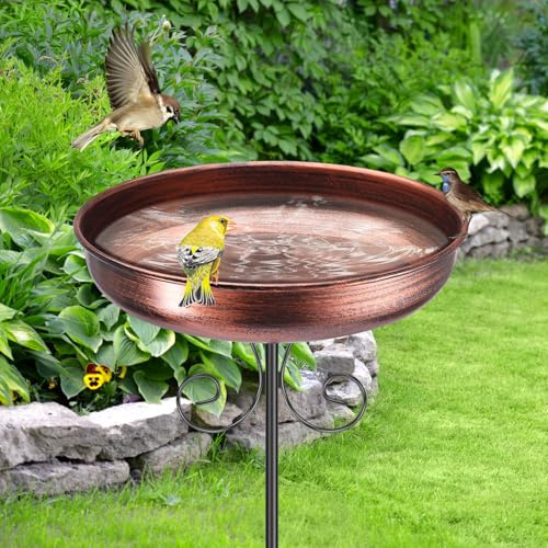 Metal Bird Bath for Garden 32 Inch Vintage Freestanding Birdbaths & Supports Outdoor Decorative Bird Bath Bowl & Birdfeeder with 5 Prongs Base Stake for Outdoors Garden Patio Yard Lawn Decor(30cm)