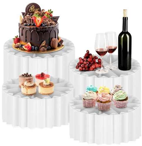 YCBTREE Tortenständer Buffet Erhöhungen – 4er Set Faltbare Podeste aus Karton mit PVC Platten (Ø30cm, 10/20cm Höhe), Display Ständer für Hochzeit, Geburtstag, Desserttisch, Party Deko
