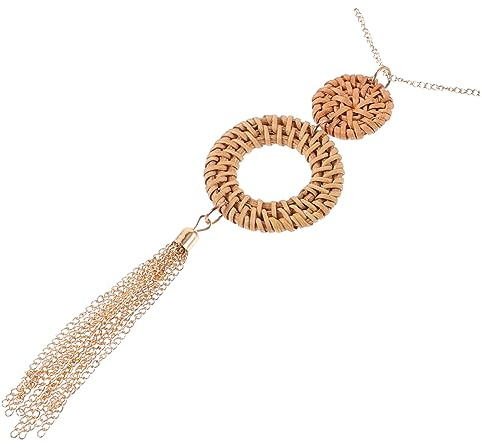 UKCOCO Woven Charm Pendant Necklace Metal Straw Sweater Necklace Women’s Decorative Jewelry Accessory for Casual and Party Wear