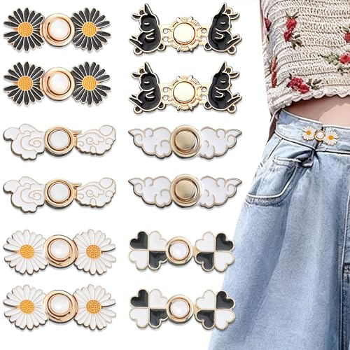 12 Stück Knöpfe Hosen Enger Machen, 6 Stile Hosenbund Enger Machen Jeans Knopf, Verstellbare Jeansknöpfe Hosenknöpfen Versteller für Lockere Jeans Hosen Rock