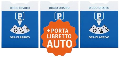 3 PZ - Disco Orario Auto MAXI + Porta Documenti Auto in Plastica Blu + Busta Protettiva in PVC - 15x12 CM - BENESSERE In Linea® - Parchimetro Disco Orario Italiano x Auto e Moto - Accessori macchina