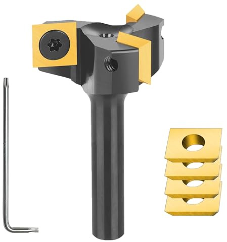 SpeTool Planfräser 8mm Schaft Durchmesser 35mm mit ATS Beschichtung mit 3 austauschbaren Hartmetallmessern (10,5mmx10,5mmx2,2mm) VHM Wendeplatten 3 Flöten CNC Planfräser für Oberfräse