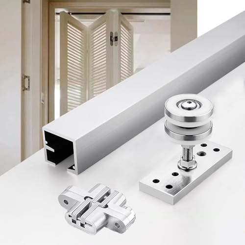 Vibeo Schiebetürbeschlag Dreiflügelige Falttürbeschläge Ohne Bodenschiene, Falttür-Schienensystem für Kleiderschränke, Aluminium-Schiebetürschiene für Küche und Schrank(35in/90cm)