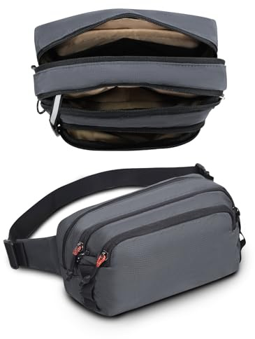 Bauchtasche Herren Damen Multifunktional: Gürteltasche Sport Hüfttasche | mit 11 Fächern, Wasserabweisend, Verstellbar 52–120 cm, Crossbody für Reisen, Festival, Hundetraining, MTB Grau