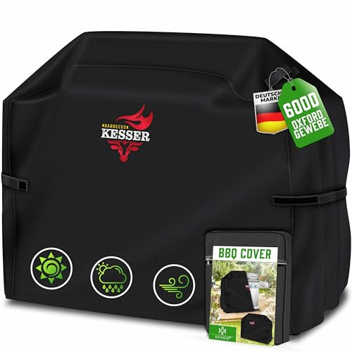 KESSER® Grillabdeckung Wetterfest, Grill Abdeckhaube Gasgrill, Grillhaube Schutzhülle für Weber, Enders, Char Broil, 600D Oxford Gewebe, wasserdicht, UV-beständig, reißfest, 132x66x109cm, Schwarz