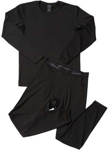 LAPASA Completo Termico Uomo in Micropile Peso Completo Pigiama - Abbigliamento Invernale Set Trekking Sport Running Snowboard Nero XL