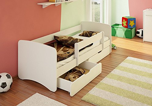 Best For Kids Kinderbett 90x200 mit Rausfallschutz, Schubladen, 10 cm Matratze